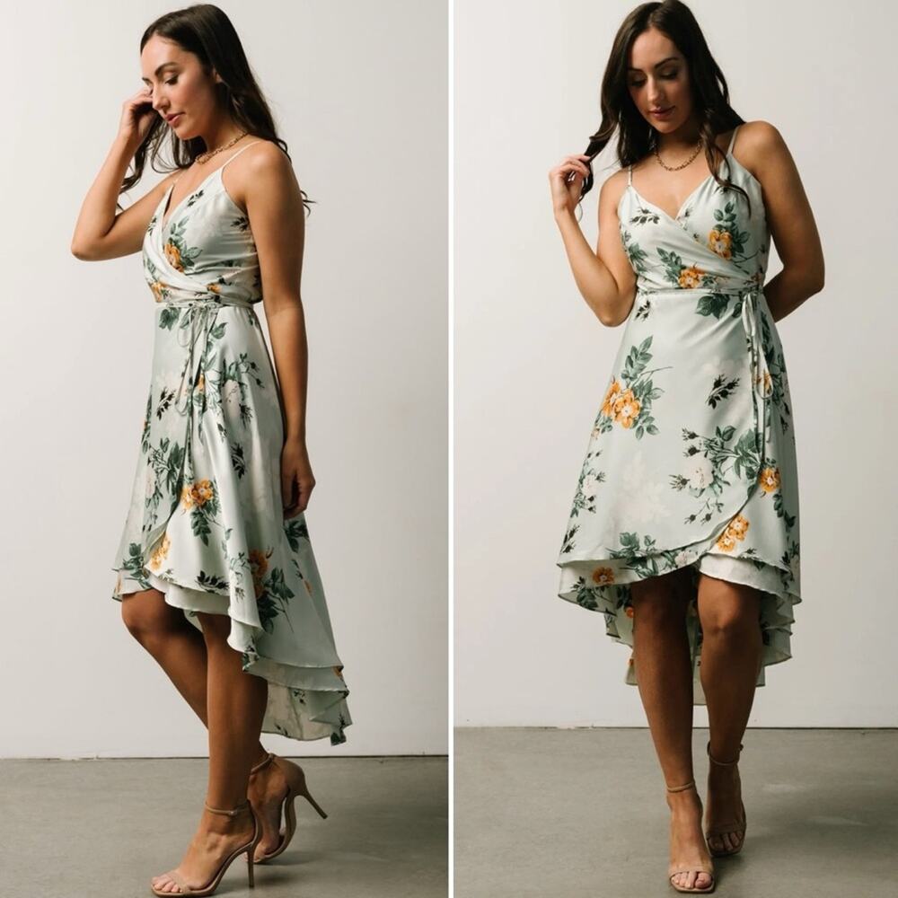 NWT NEW Baltic Born Steffi Tulio Wrap Dress Light Sage Floral - Picture 2 of 8